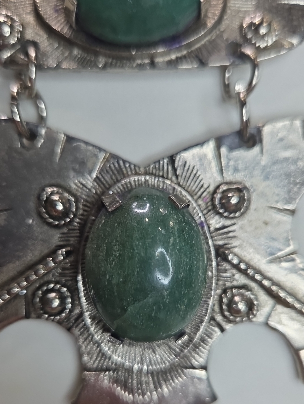 Silver-Tone Genuine Green Jade Stone Statement Necklace - Picture 4 of 10